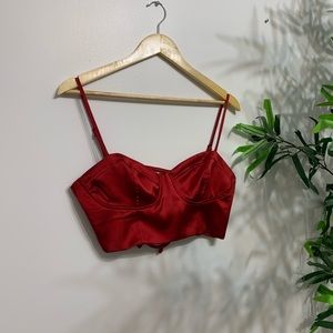 NWT Red Silky Tie-Up Bustier Croptop